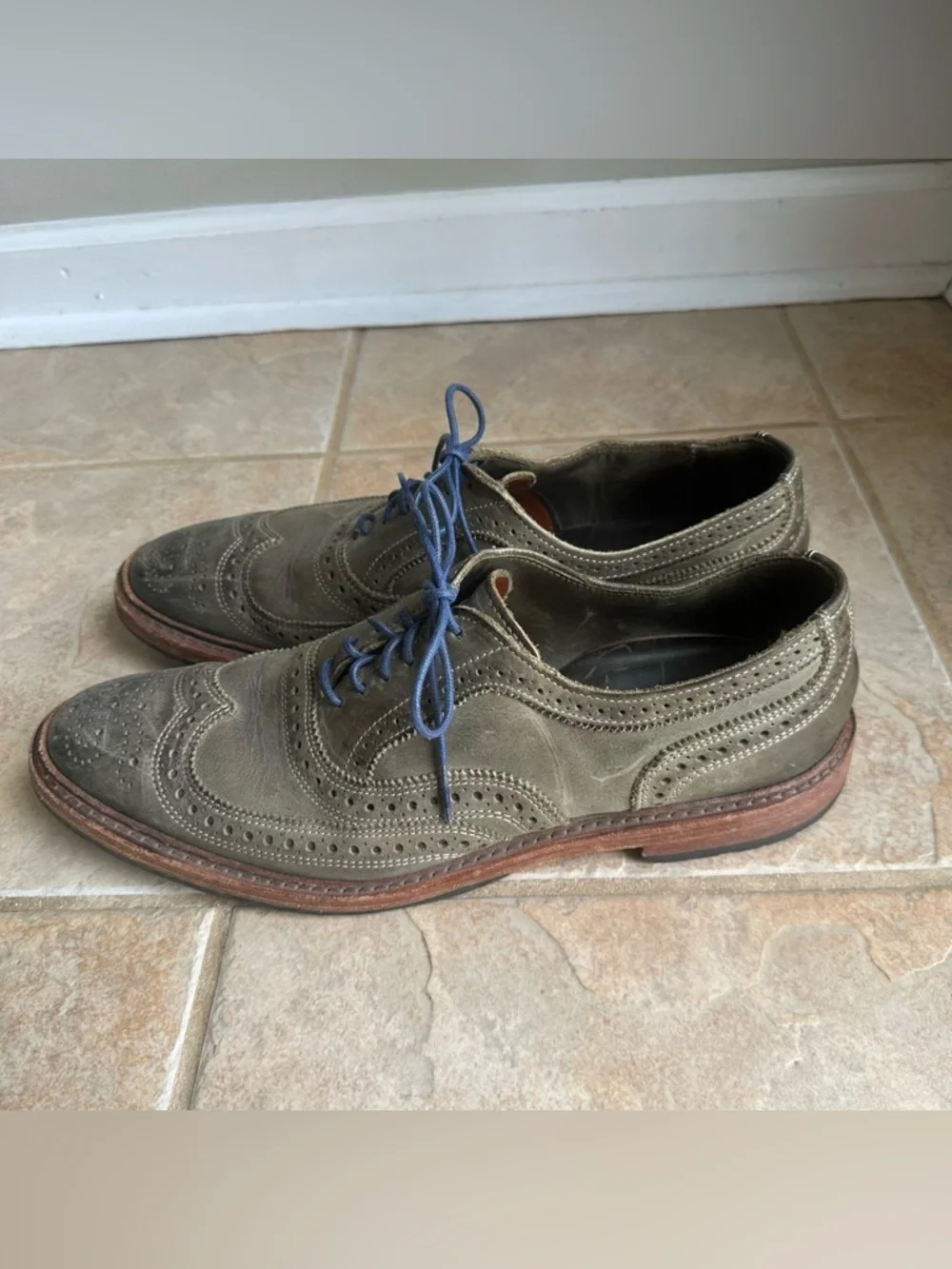 Allen Edmonds RIDGEWAY Gray Green Leather Wingtip Oxford Shoes NARROW​​